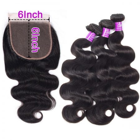 Body Wave 3 Bundles With 6x6 Lace Closure