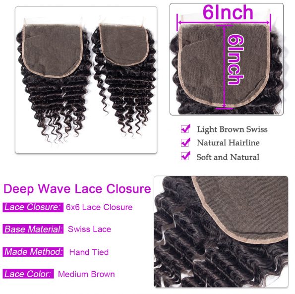 Deep wave 6×6 Lace Closure