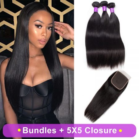 Straight Hair 3 Bundles With 5x5 Closure