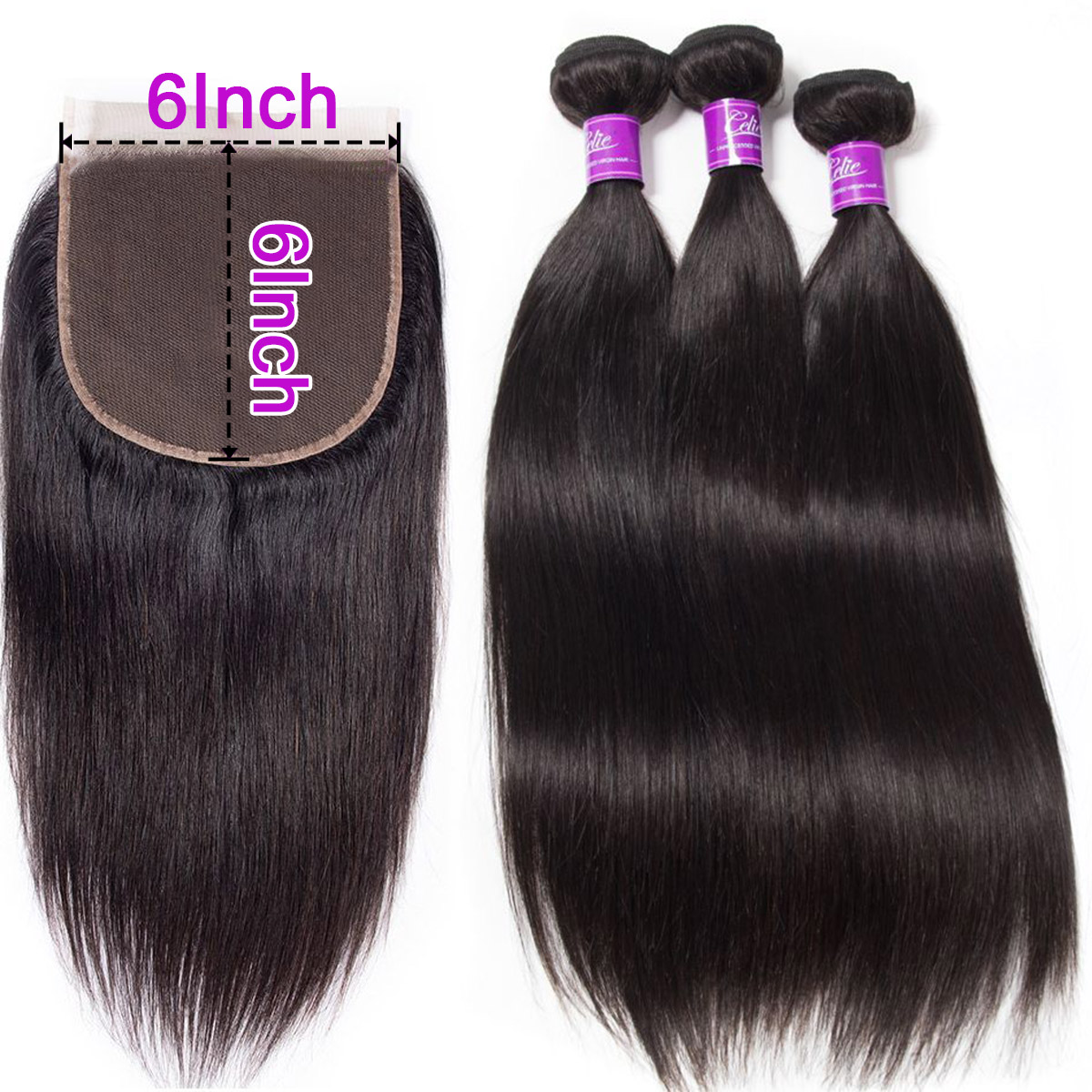 Straight Hair 4 Bundles With 6x6 Lace Closure