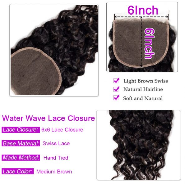 water wave Hair 3 Bundles With 6×6 Lace Closure