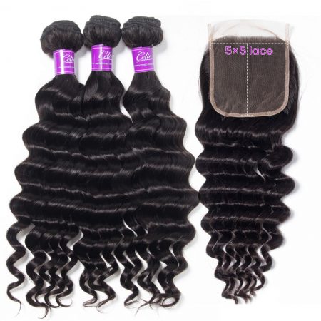 Brazilian Loose Deep Wave 3 Bundles With 5x5 Closure