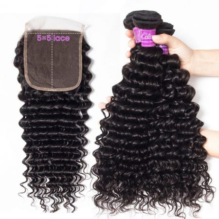 Brazilian Deep Wave 3 Bundles With 5x5 Closure