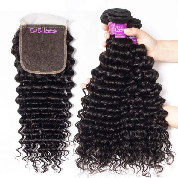 Brazilian Deep Wave 3 Bundles With 5×5 Closure