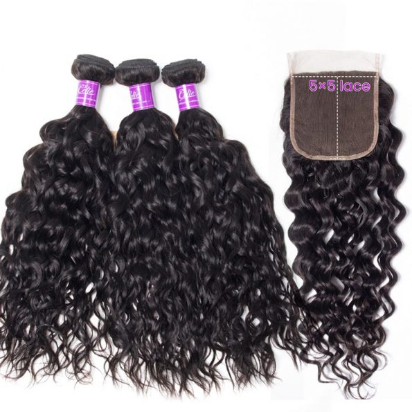 Water Wave 3 Bundles With 5×5 Closure