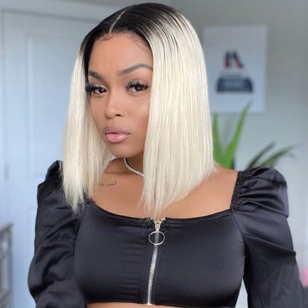 Brazilian 1b blonde Straight Bob Wig 13x6 Lace Front colored (1)
