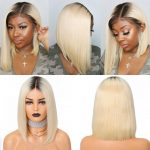 Brazilian 1b blonde Straight Bob Wig 13×6 Lace Front colored (1)