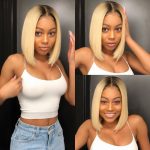 Brazilian 1b blonde Straight Bob Wig 13×6 Lace Front colored (1)