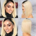 Brazilian 1b blonde Straight Bob Wig 13×6 Lace Front colored (1)