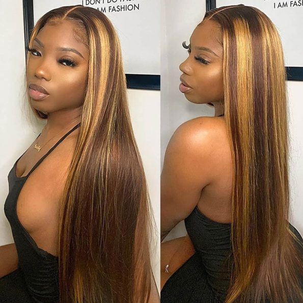 Honey blonde straight lace front wig