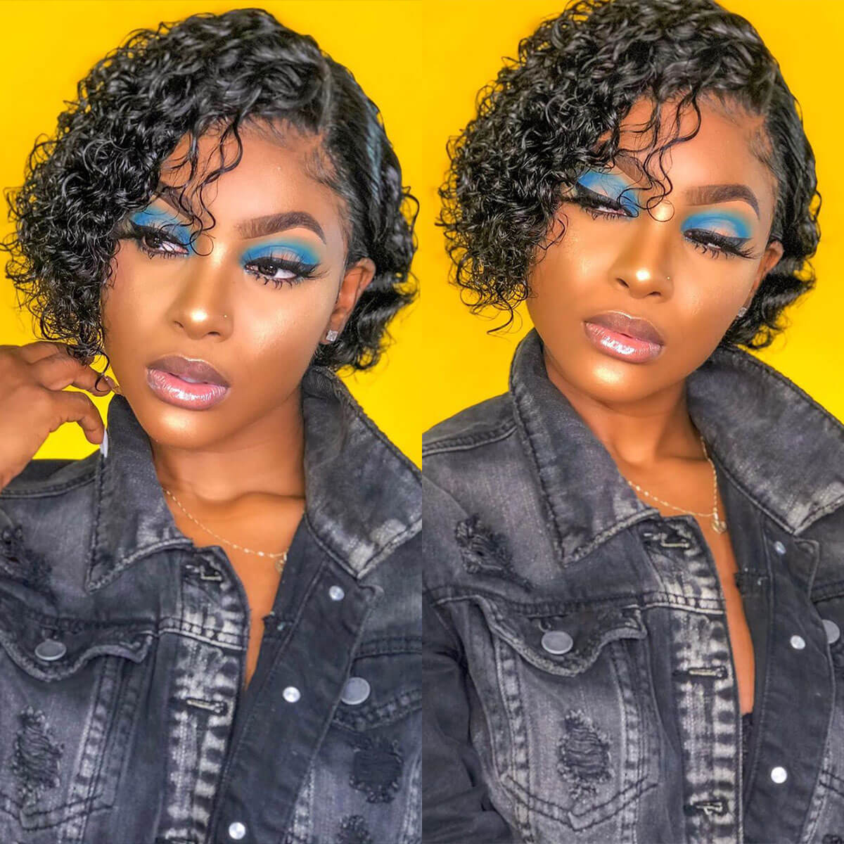 Pixie Cut Wig Short Bouncy Water Wave Lace Front Wig 