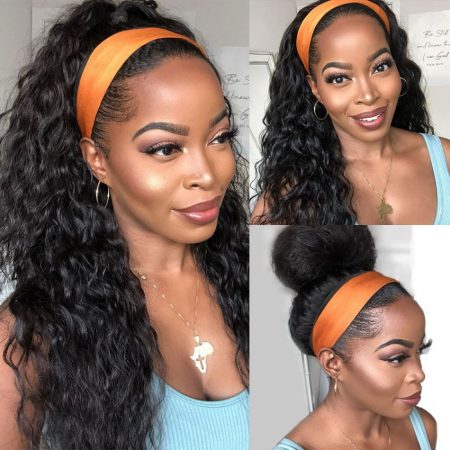 Headband Wig Water Wave Human Hair Wig For Black Women 150% Density