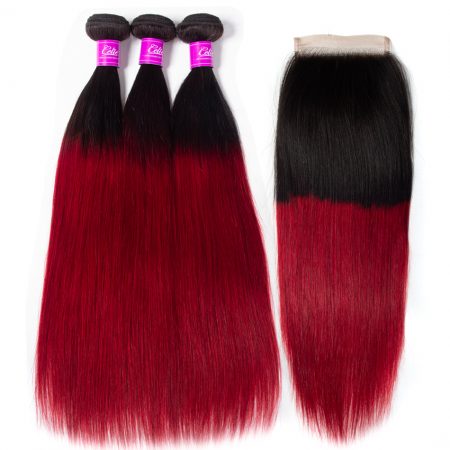 1B/Burgundy Straight Hair 3 Bundles With Closure