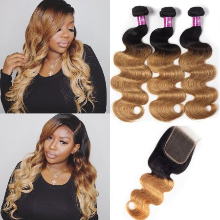 1B/27 Body Wave 3 Bundles With Closure