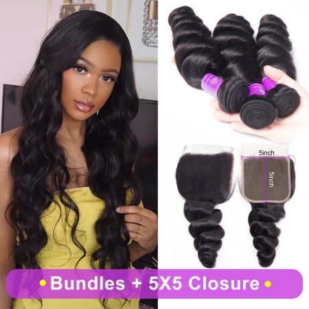 Loose Wave 3 Bundles With 5x5 Closure