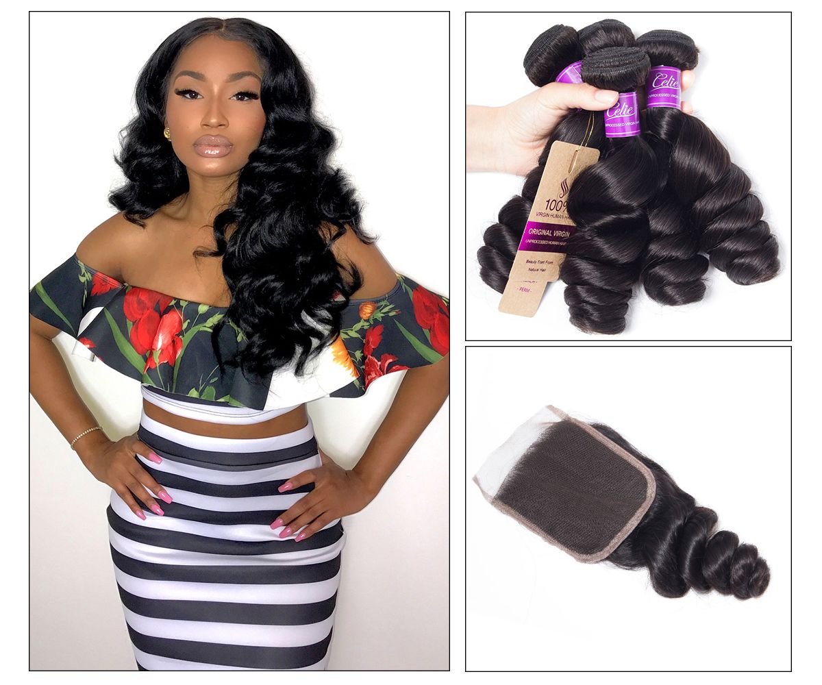 Loose Wave 4 Bundles With Closure 