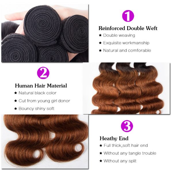 1B/30 Body Wave 3 Bundles With Closure