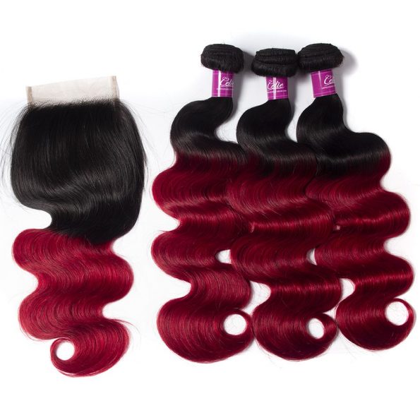 1B/Red Body Wave 3 Bundles With Closure