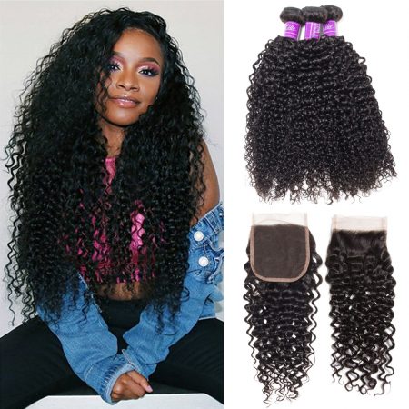 Curly Hair 3 Bundles With Closure