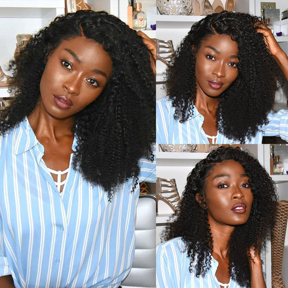 customized Kinky Curly Wig side part Lace Front