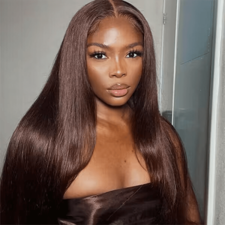 dark brown straight lace front wig