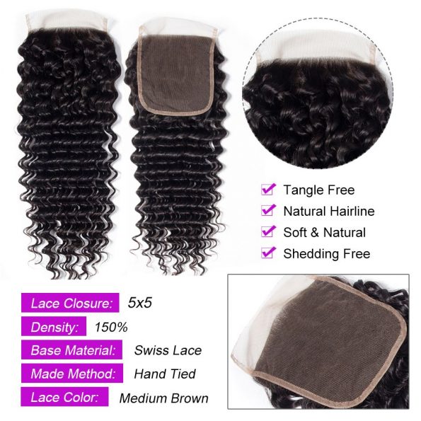 Brazilian Deep Wave 3 Bundles With 5×5 Closure