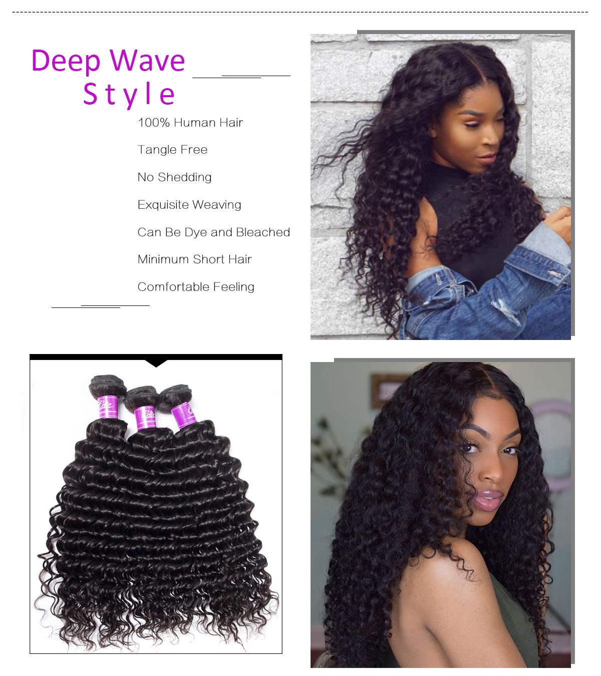 Brazilian Deep Wave 3 Bundles With 5x5 Closure