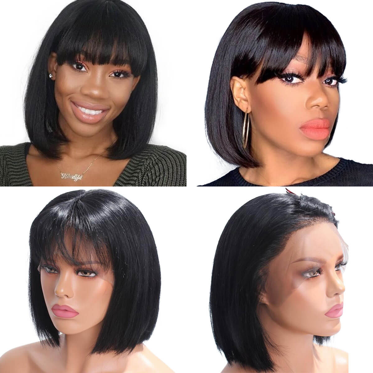 full lace straight bob wig with bangs