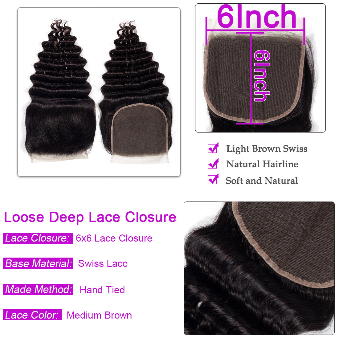 Loose Deep wave Hair 4 Bundles With 6x6 Lace Closure