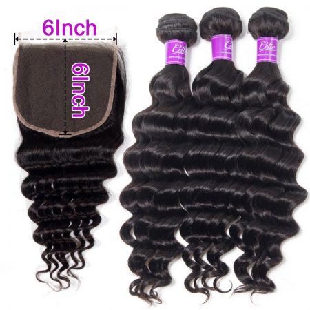 Loose Deep wave Hair 4 Bundles With 6x6 Lace Closure