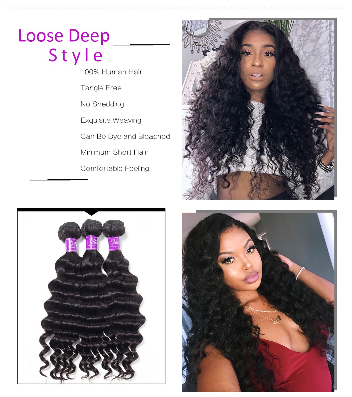 Loose Deep Wave 3 Bundles With Transparent Closure