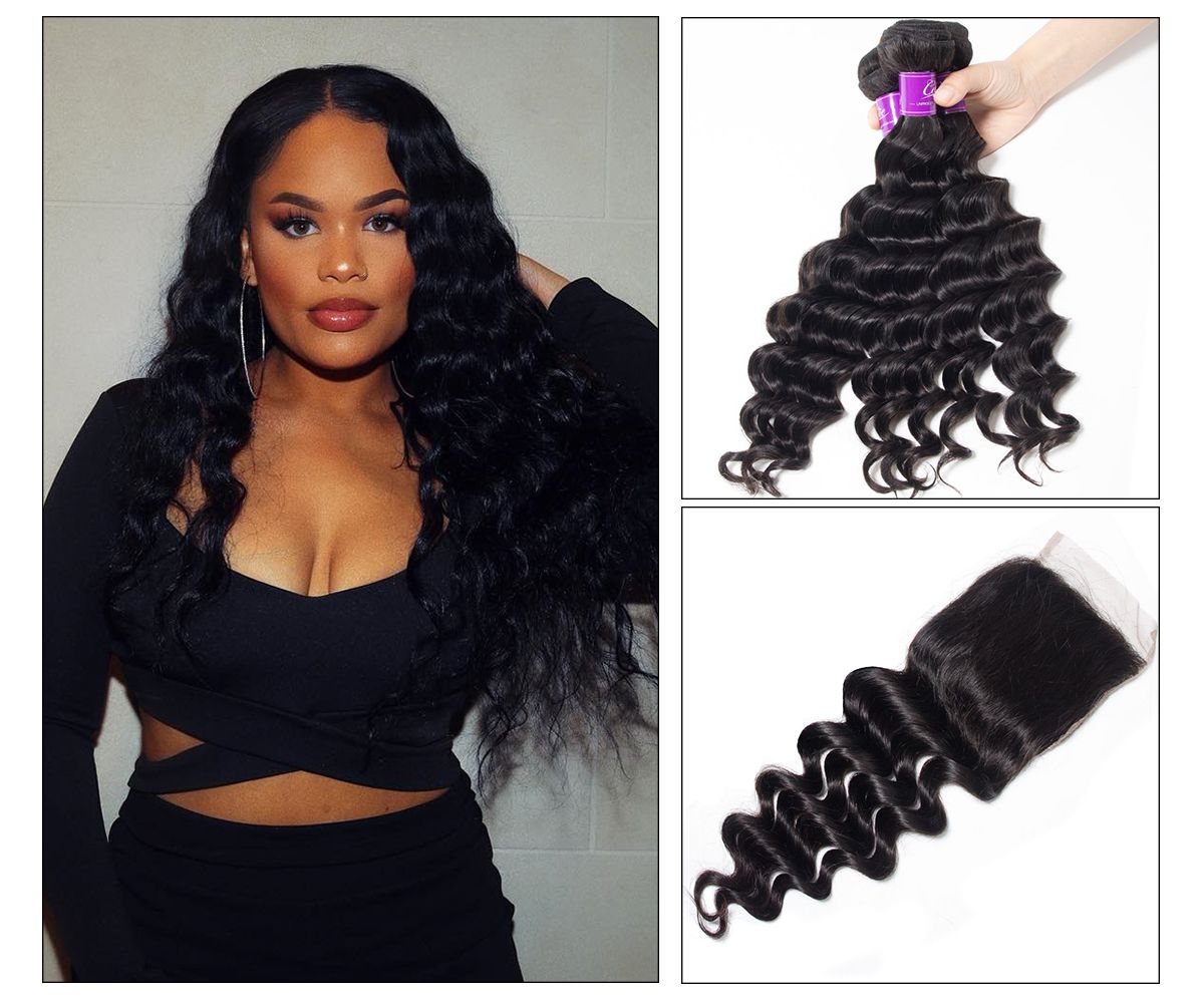 Brazilian Loose Deep Wave 3 Bundles With 5x5 Closure