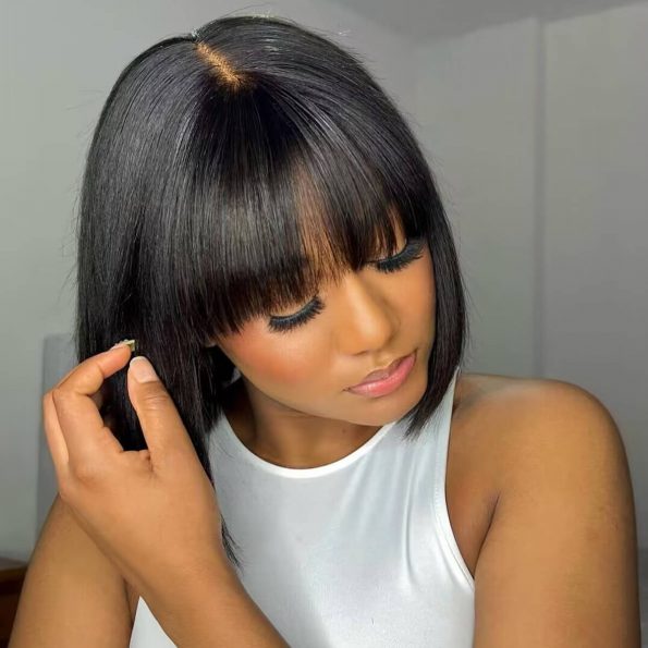 minimalist lace bob wig with bang wear go wig (2)