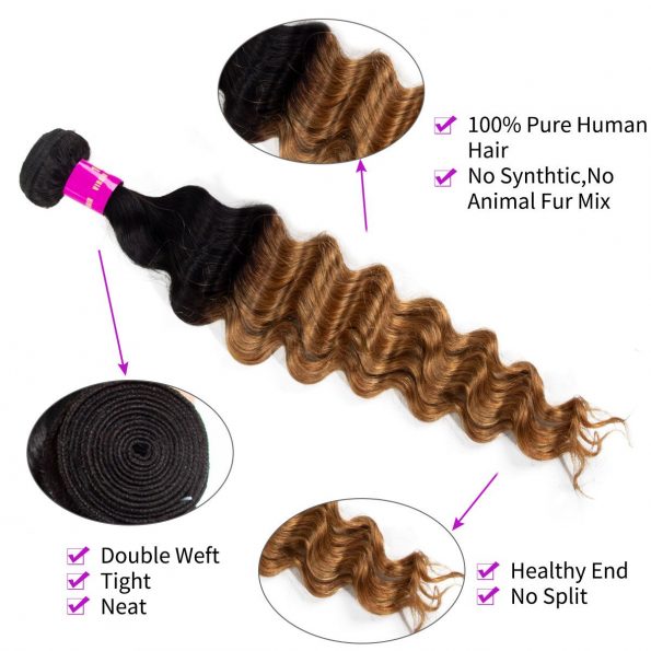 1B/27 Loose deep wave Hair 3 Bundles With Closure