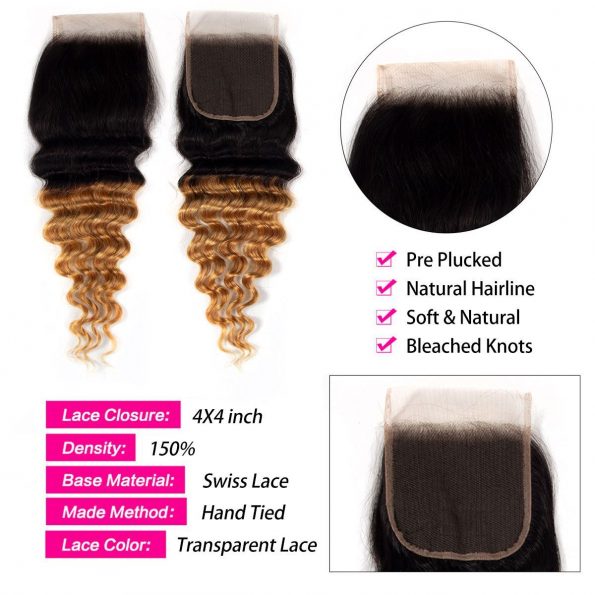 1B/27 Loose deep wave Hair 3 Bundles With Closure