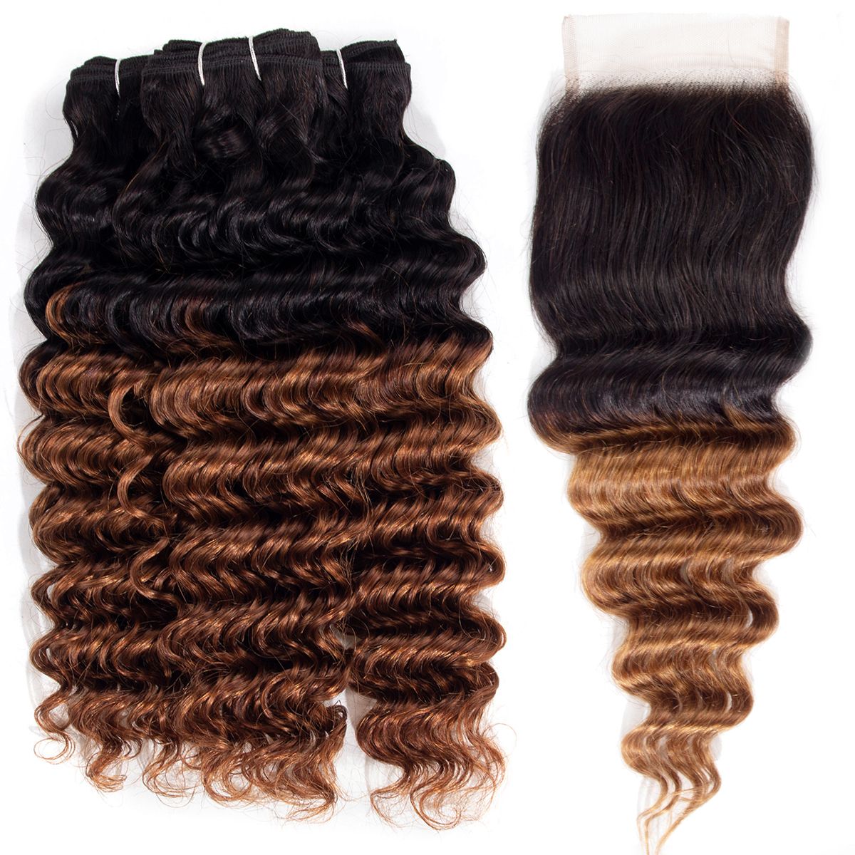 1B/30 deep wave Hair 3 Bundles With Closure