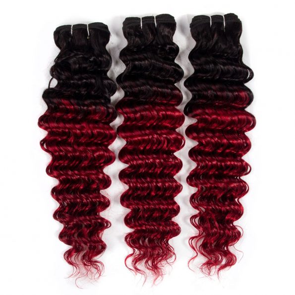 1B/red deep wave Hair 3 Bundles With Closure