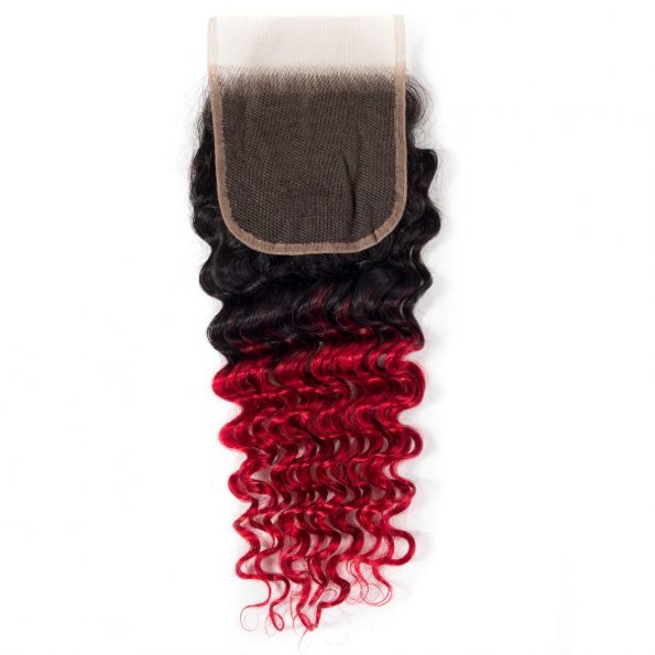 1B/red deep wave Hair 3 Bundles With Closure