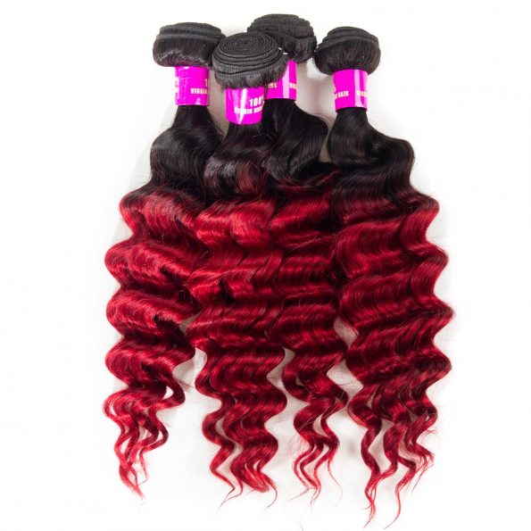 1B/Red Loose deep wave Hair 3 Bundles With Closure