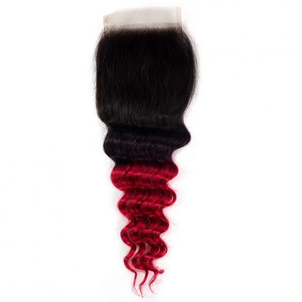 1B/Red Loose deep wave Hair 3 Bundles With Closure