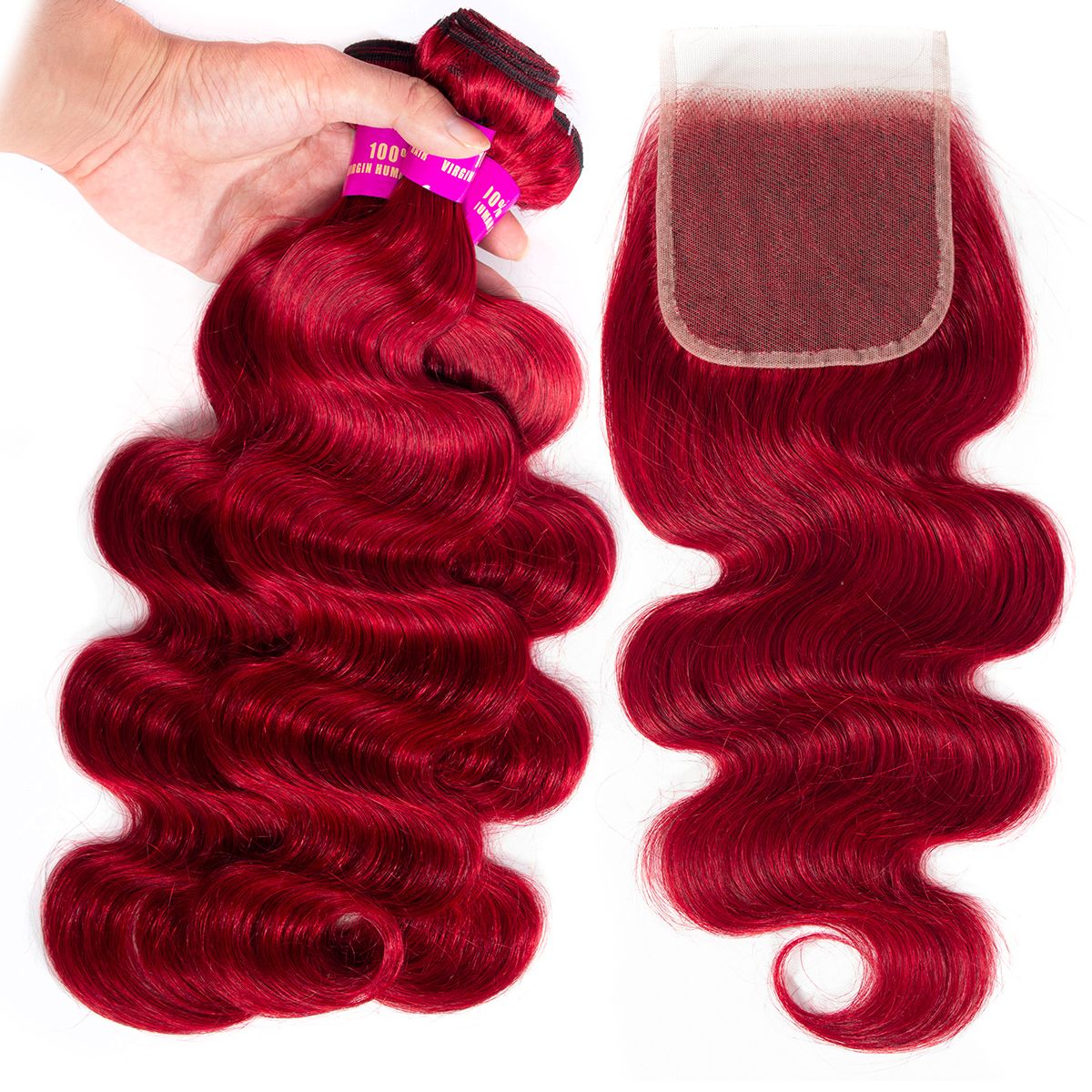 Red Body Wave 3 Bundles With Closure