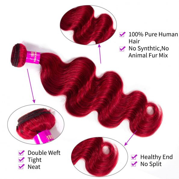 Red Body Wave 3 Bundles With Closure