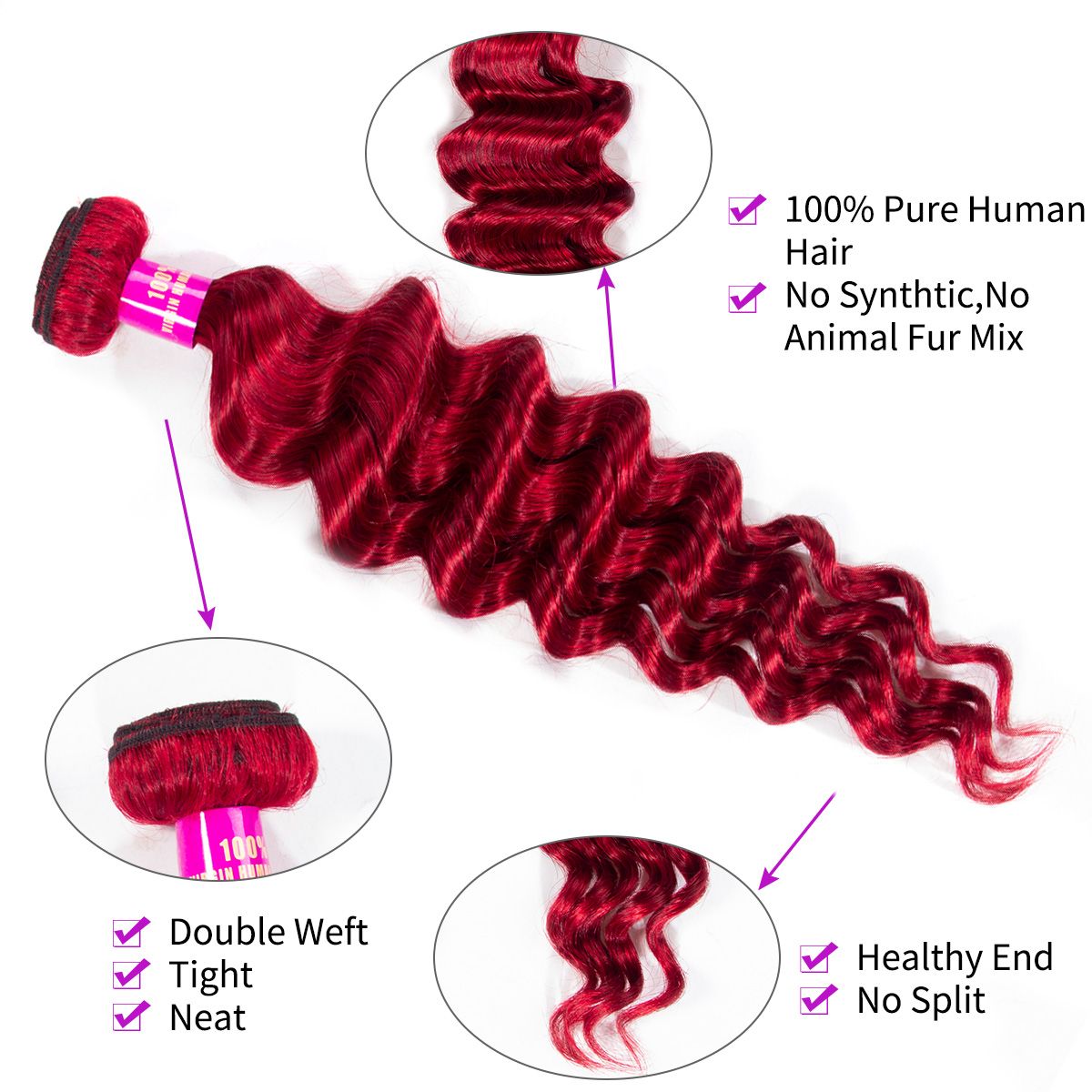 Red Loose Deep Wave 3 Bundles With Closure