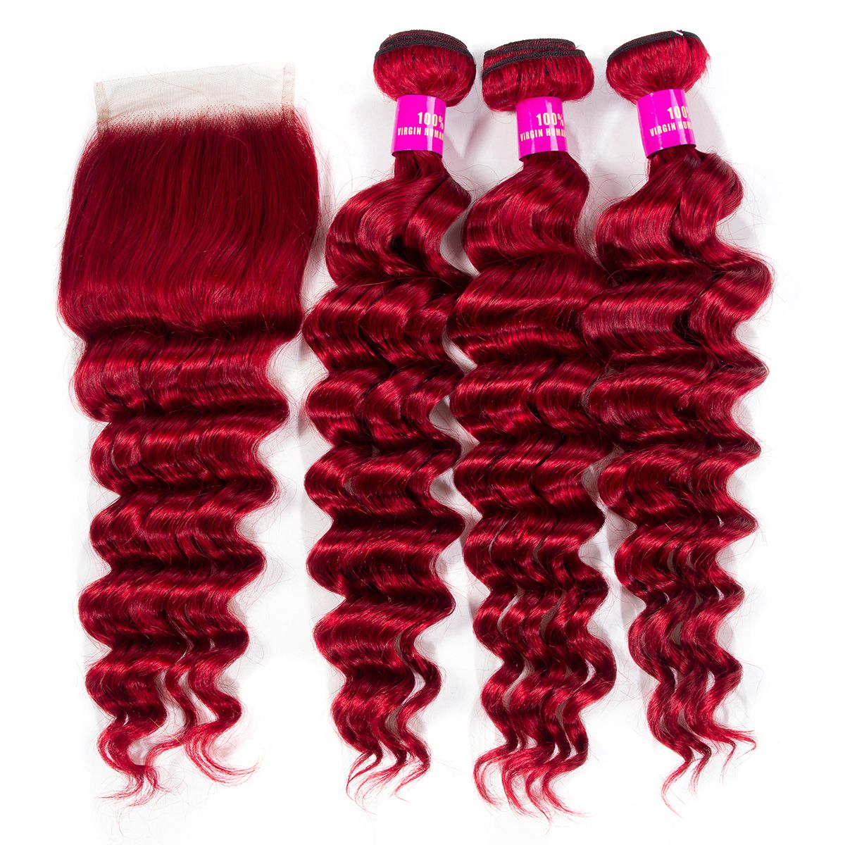 Red Loose Deep Wave 3 Bundles With Closure