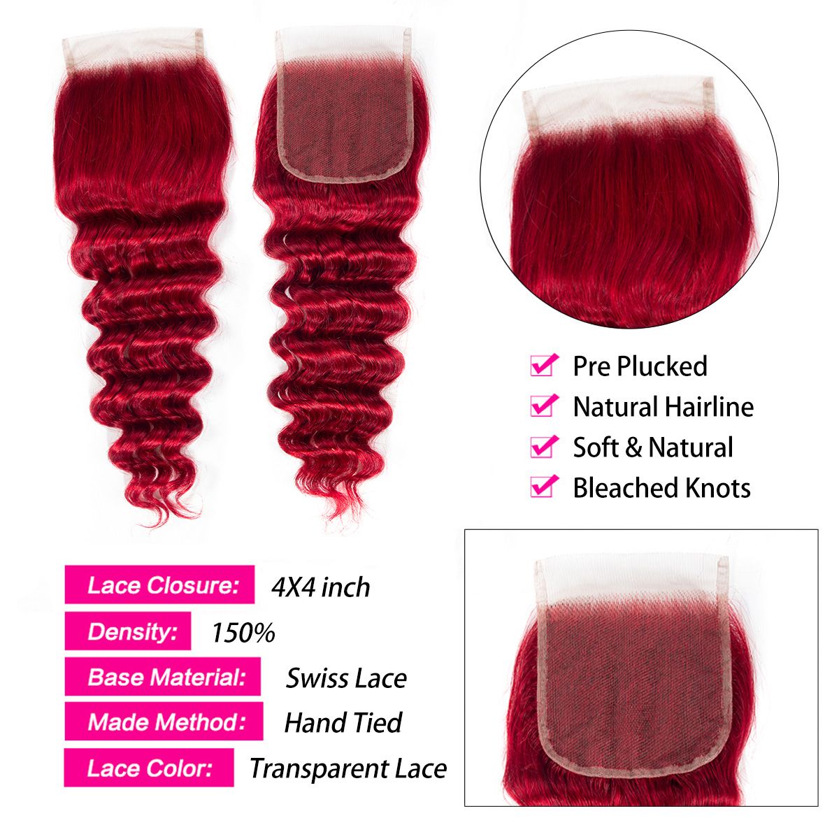 Red Loose Deep Wave 3 Bundles With Closure