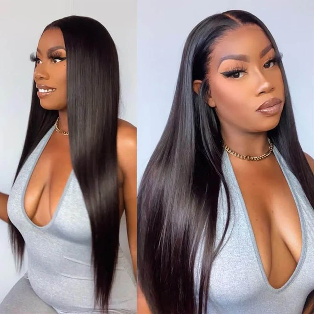 straight glueless lace frontal wig