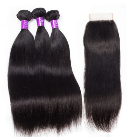 Peruvian Straight Hair 3 Bundles With Closure