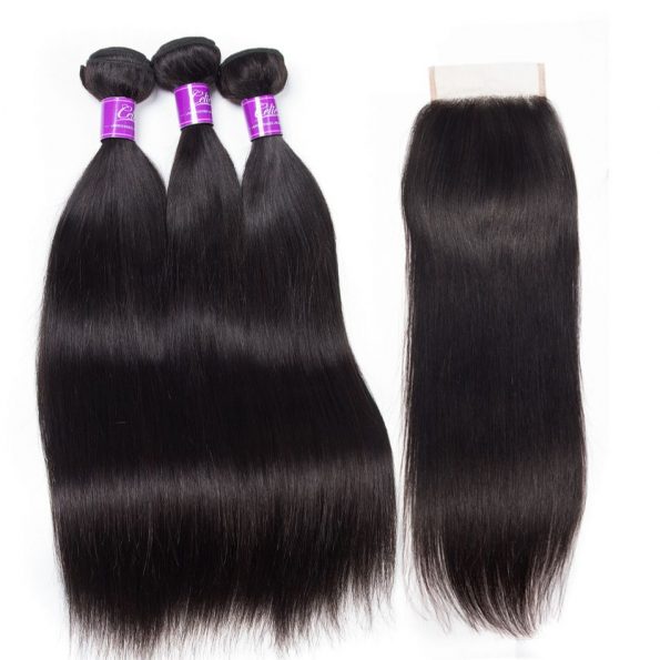 Peruvian Straight Hair 3 Bundles With Closure