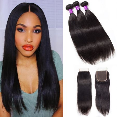 Peruvian Straight Hair 3 Bundles With Closure