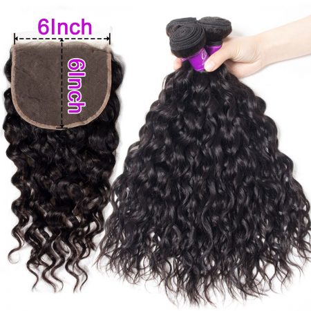 water wave Hair 4 Bundles With 6x6 Lace Closure